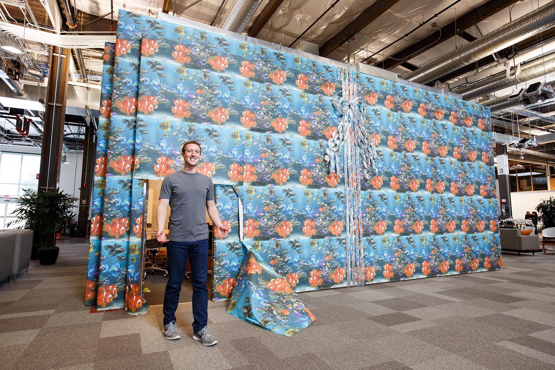 Mark Zuckerberg celebrating April Fools Day at Facebook Building 20