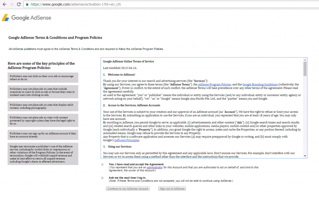 Google Adsense redirects Australian's to its Terms & Policies page