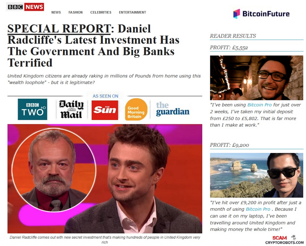 New Bitcoin Scam Uses Daniel Radcliffe In Fake Endorsement