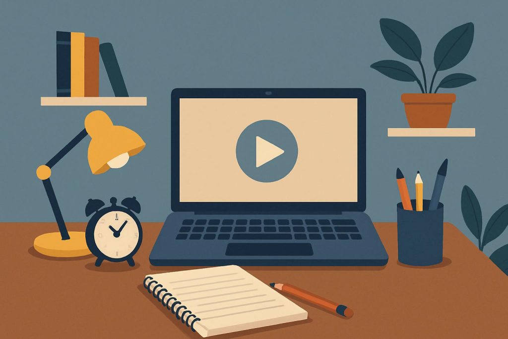 Student studying with books and laptop at desk, practicing focus techniques for at-home learning