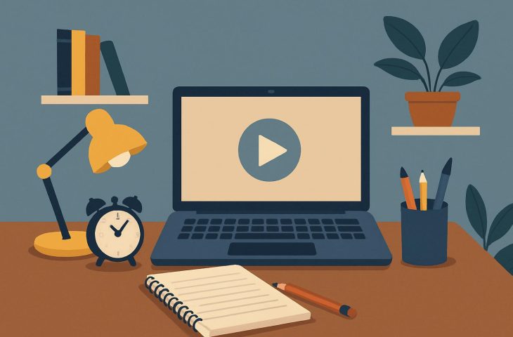 Student studying with books and laptop at desk, practicing focus techniques for at-home learning