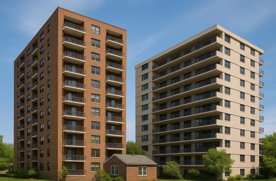 Modern condominium building exterior illustrating deconversion process and real estate investment benefits