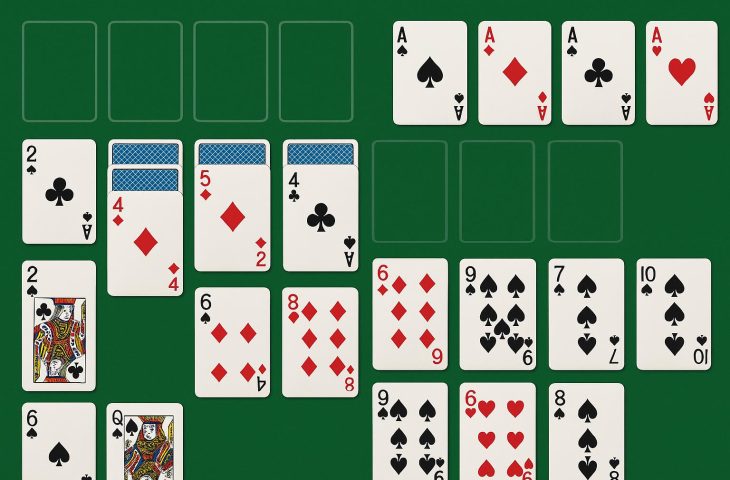 Freecell game layout with distinct card stacks and empty cells highlighting unique gameplay features