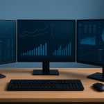 Dual monitors on a modern desk displaying productivity software and organized digital workspace