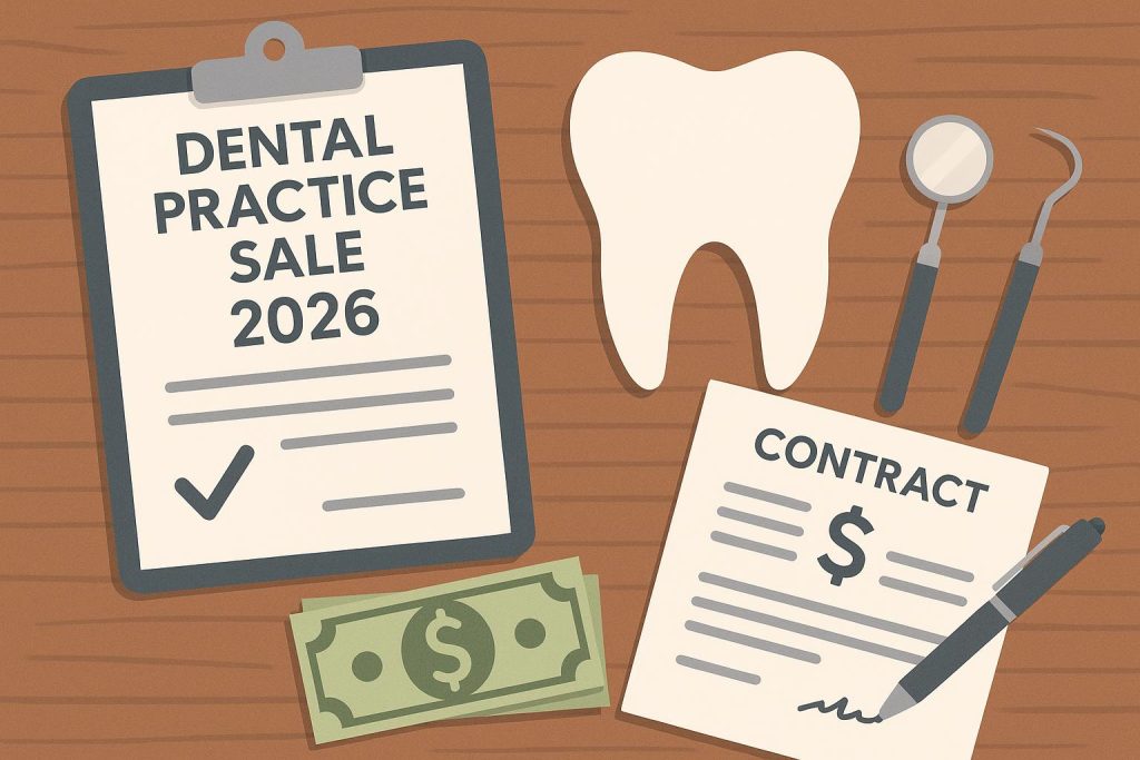 Modern dental clinic exterior with "For Sale" sign highlighting dental practice transitions