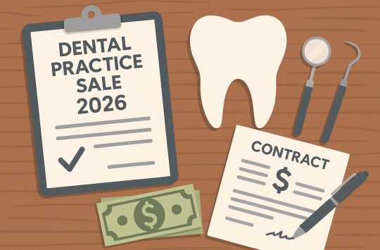 Modern dental clinic exterior with "For Sale" sign highlighting dental practice transitions