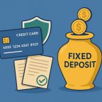 Credit card next to fixed deposit documents representing building credit history securely