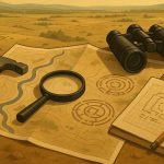 Archaeologists surveying landscape using technology to locate ancient sites before excavation