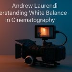 Camera adjusting white balance settings on a film set for optimal cinematography lighting