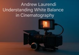 Camera adjusting white balance settings on a film set for optimal cinematography lighting