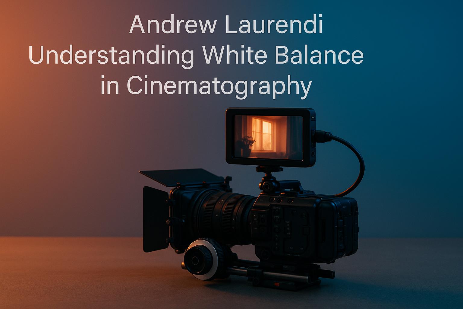Camera adjusting white balance settings on a film set for optimal cinematography lighting