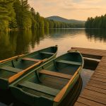 Camp Quinebarge cabins surrounded by pine trees, fostering friendship and outdoor activities