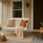 Inviting front porch with comfortable seating, throw pillows, and potted plants for a cosy retreat