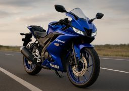 Yamaha R15 sport motorcycle parked on Indian road, ideal entry-level supersport for riders