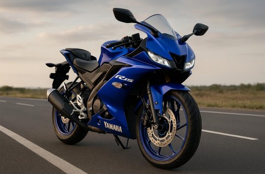 Yamaha R15 sport motorcycle parked on Indian road, ideal entry-level supersport for riders