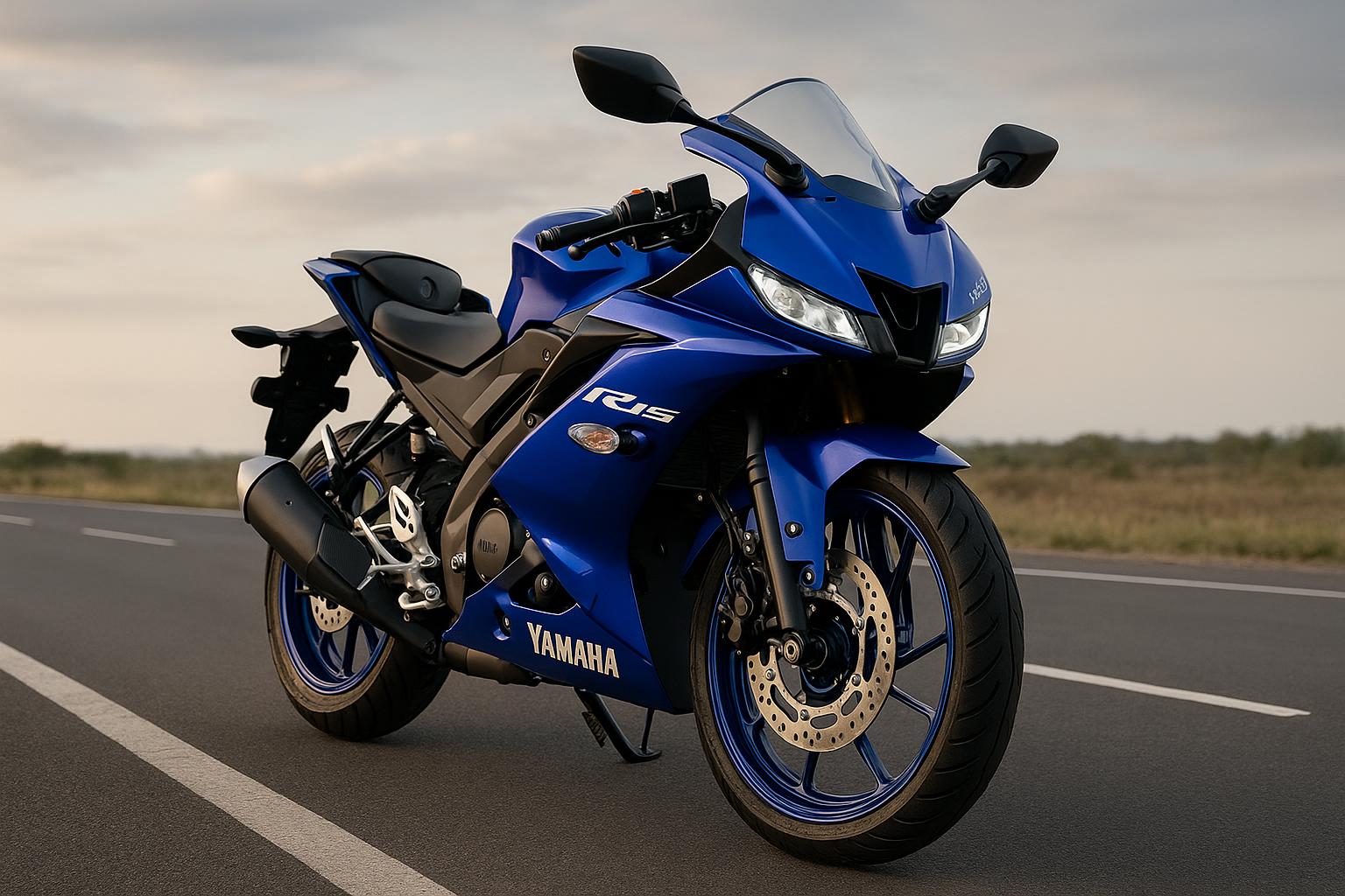 Yamaha R15 sport motorcycle parked on Indian road, ideal entry-level supersport for riders