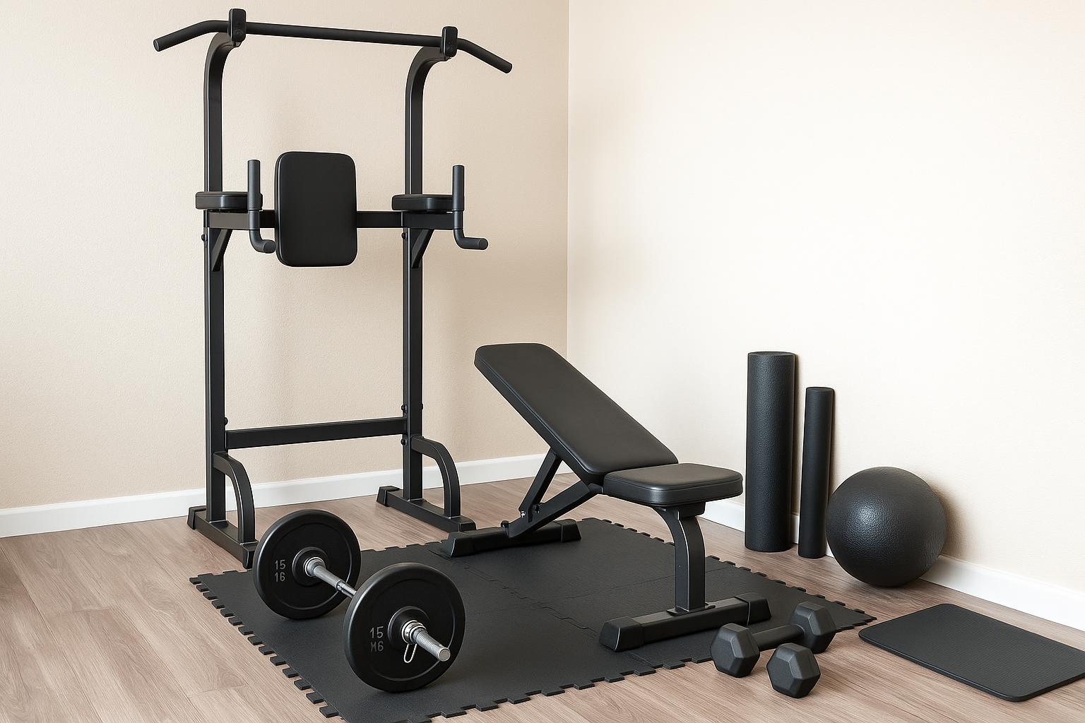 Compact condo home gym setup with affordable fitness equipment for small living spaces
