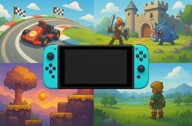 Nintendo Switch 2 console with popular game covers, showcasing top recommended titles