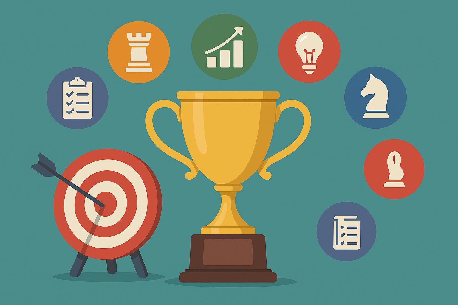 Trophy and laurel wreath symbolizing success in competitive tournaments and winning strategies