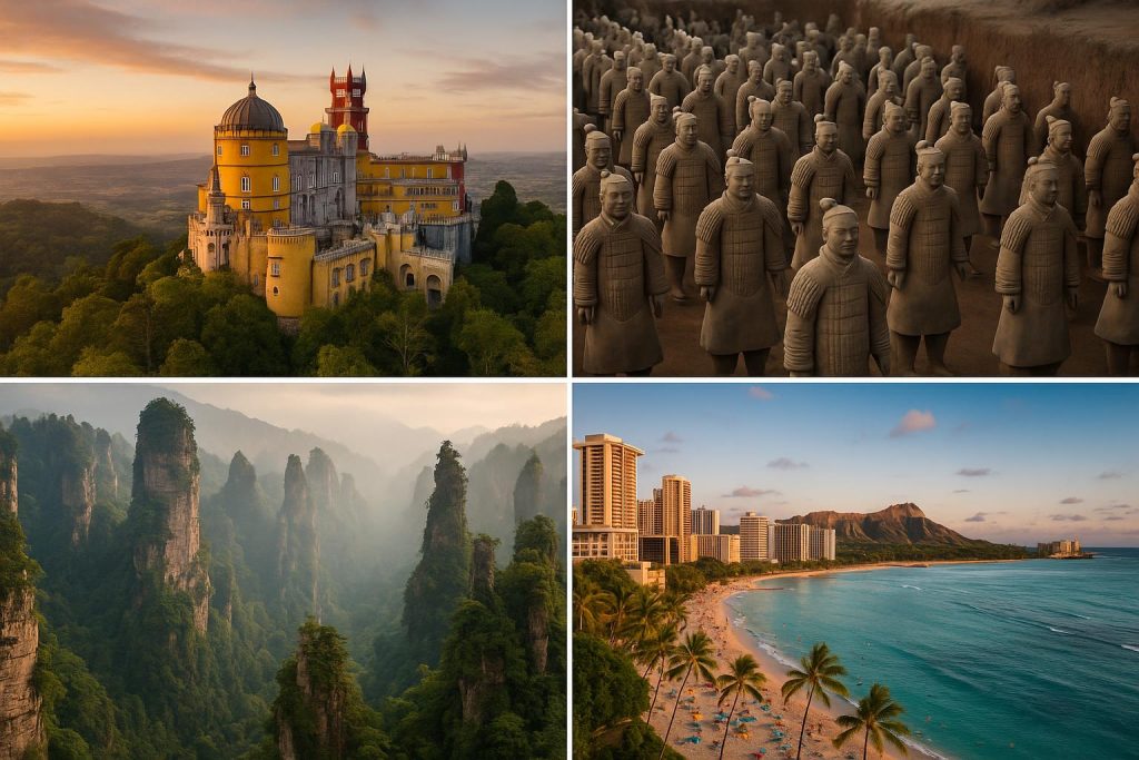 Scenic landscapes from four unique travel destinations ideal for adventurous explorers