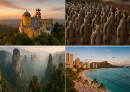 Scenic landscapes from four unique travel destinations ideal for adventurous explorers
