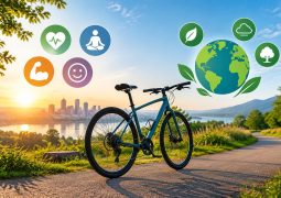 Bicycle on scenic path highlighting cycling’s personal health and environmental advantages