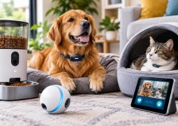 Smart pet gadgets enhancing health and comfort for dogs and cats at home