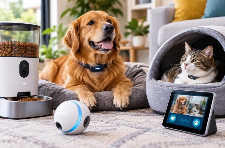 Smart pet gadgets enhancing health and comfort for dogs and cats at home