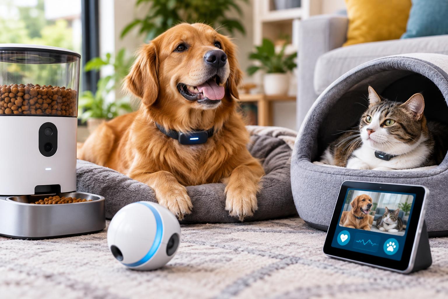 Smart pet gadgets enhancing health and comfort for dogs and cats at home